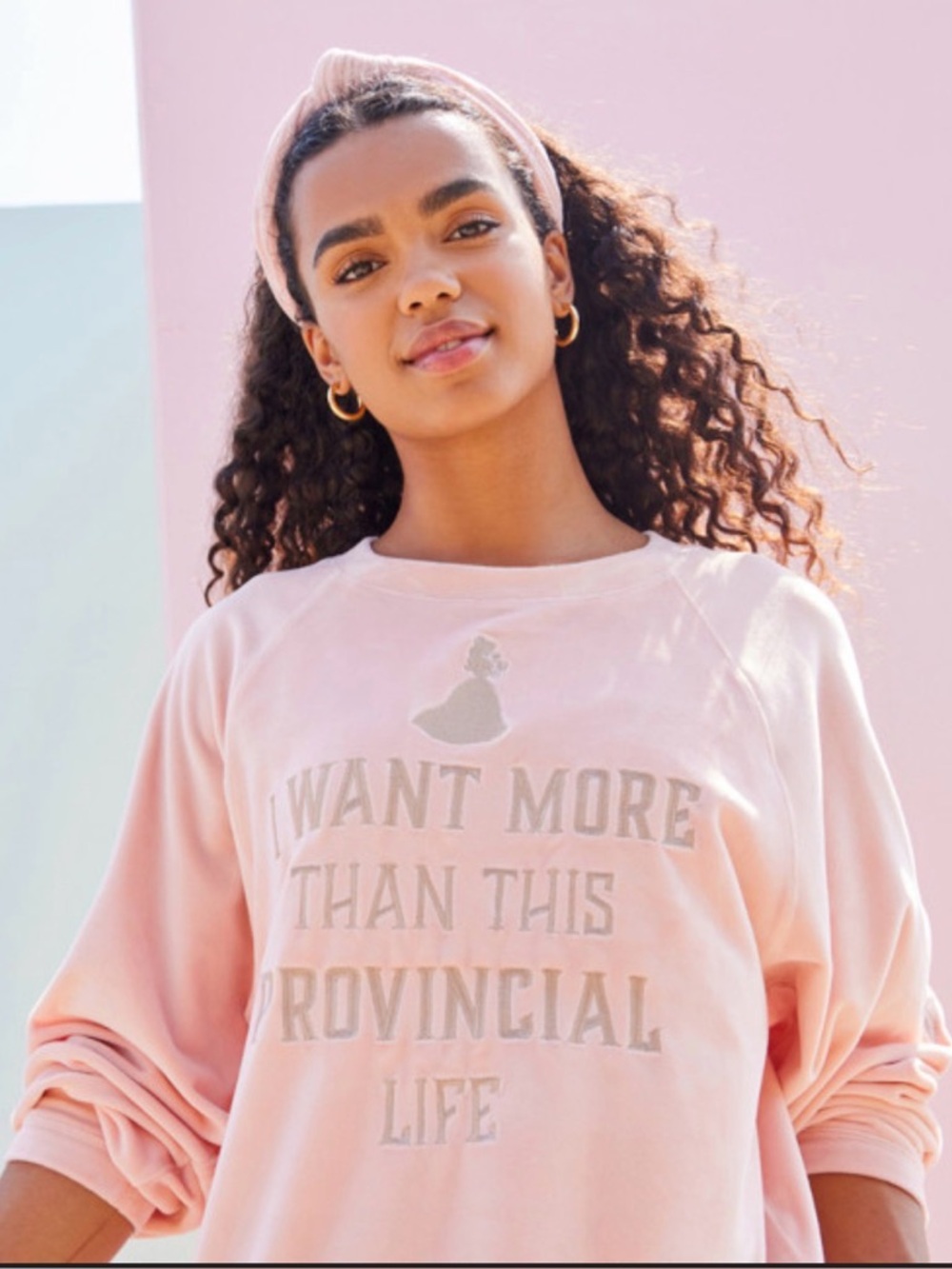 Disney Pale Pink Beauty and the Beast Velvet Crewneck Sweatshirt, M - Picture 2 of 10